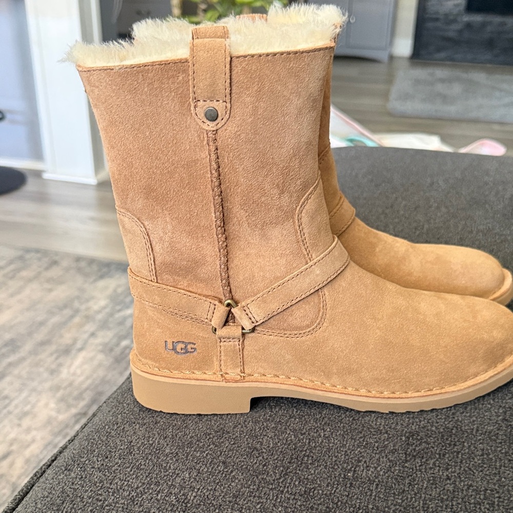 UGG Suede Shearling Mid-Calf Boots - Chestnut Tan